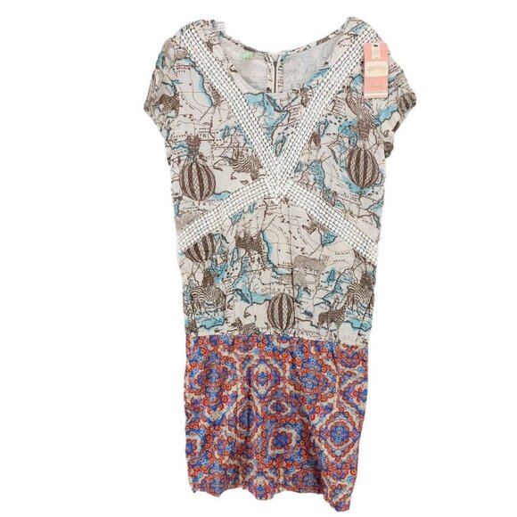 NWT MAAJI Cover Up Mini Dress Safari Print Lace Trim Size LARGE - Picture 1 of 7